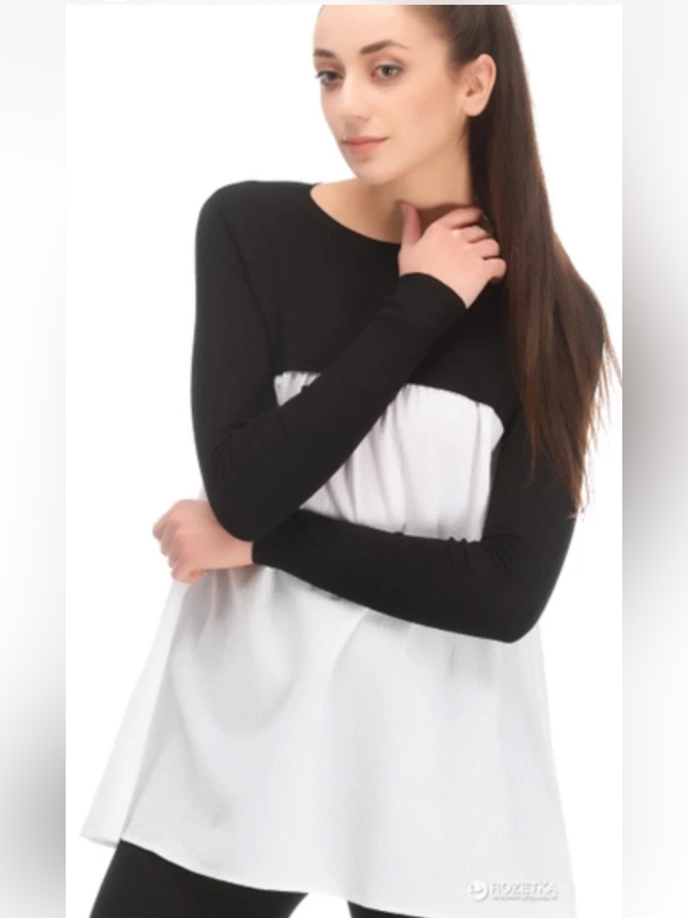 Zara Black and White Colorblock Long-Sleeve Tunic Size Small